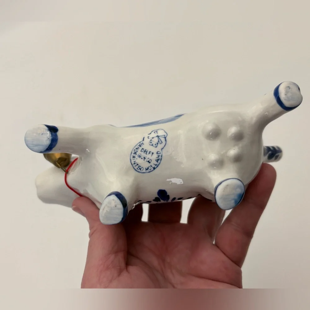 Charming Vintage Hand-painted  Delft Holland Blue and White Ceramic Cow Creamer
